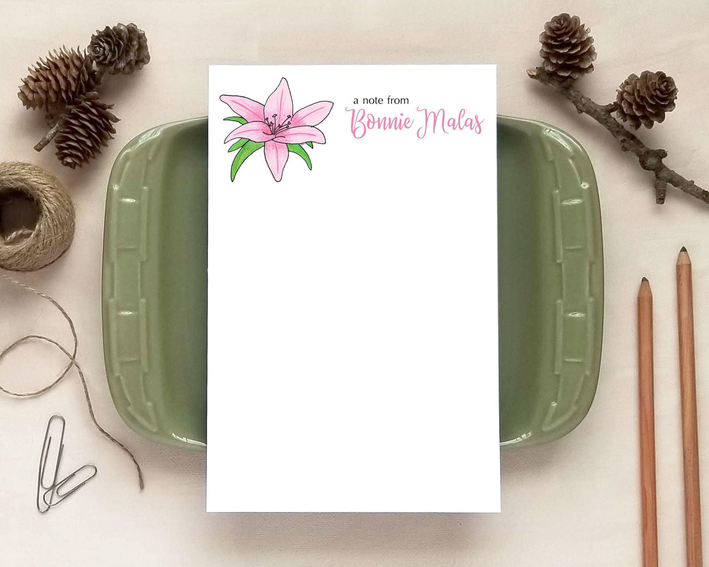 Pink Lily Notepad - Floral Stationery Gifts for Mom or Grandma - Custom Mother's Day Gift - Personalized Notepad
