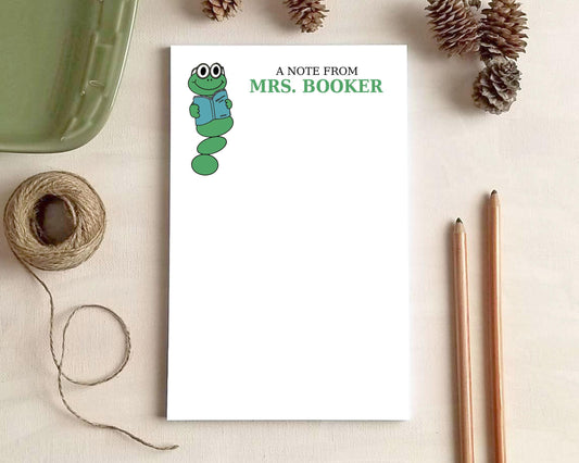 Bookworm Notepad - Cute Stationery Gifts for Teachers Readers Librarians - Personalized Notepad