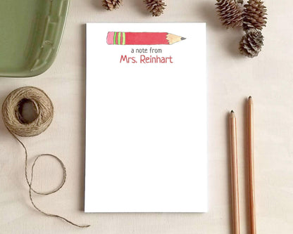 Teacher Gift - Personalized Notepad - Red Watercolor Pencil Notepad - Stationery Gifts for Teachers