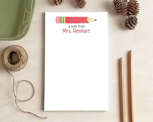 Teacher Gift - Personalized Notepad - Red Watercolor Pencil Notepad - Stationery Gifts for Teachers