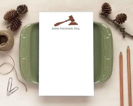 Gifts for Judge or Lawyer - Gavel Stationery - Personalized Notepad
