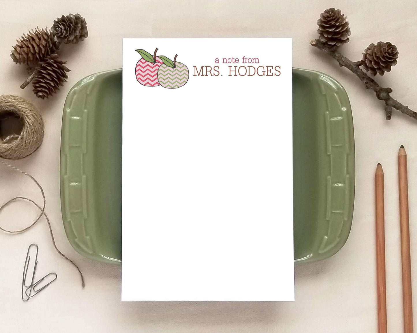 Chevron Apple Notepad - Gifts for Teachers - Personalized Notepad