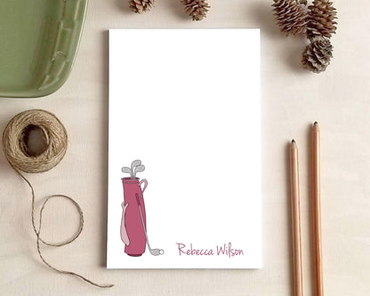 Pink Golf Bag Notepad - Golfing Stationery Gifts for Women - Personalized Notepad