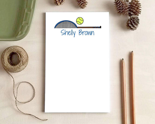 Tennis Notepad - Personalized Notepad - Blue Tennis Racket Stationery Gift for Players or Coach