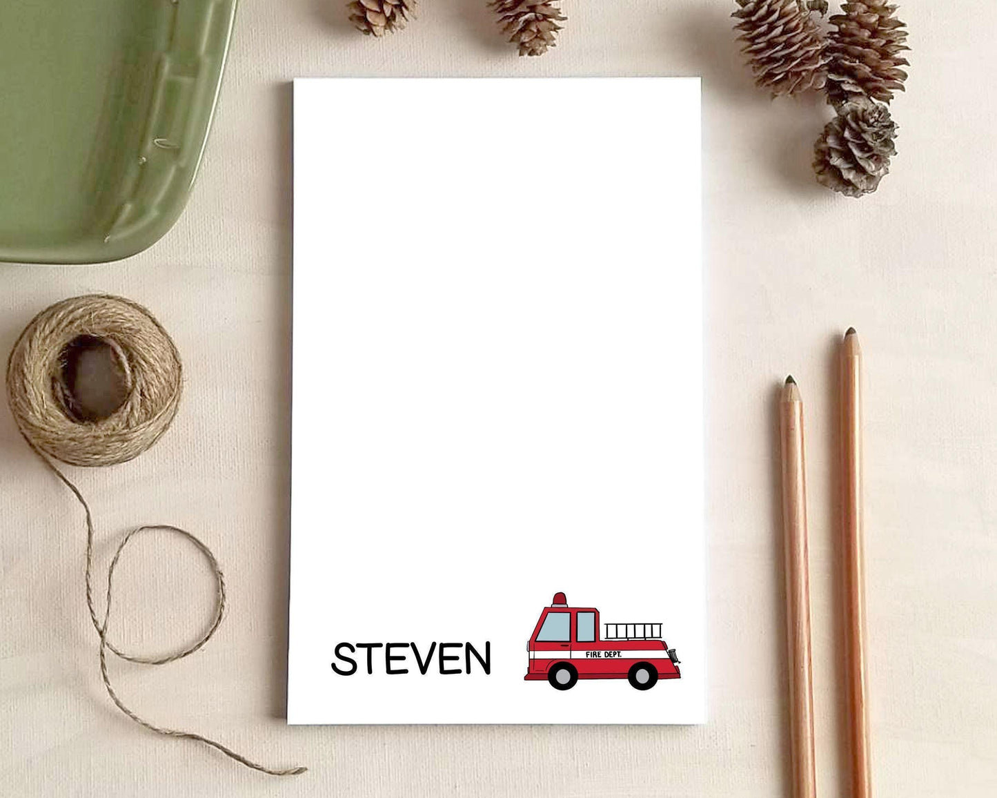 Fire Truck Notepad - Gift for Firefighter - Personalized Notepad