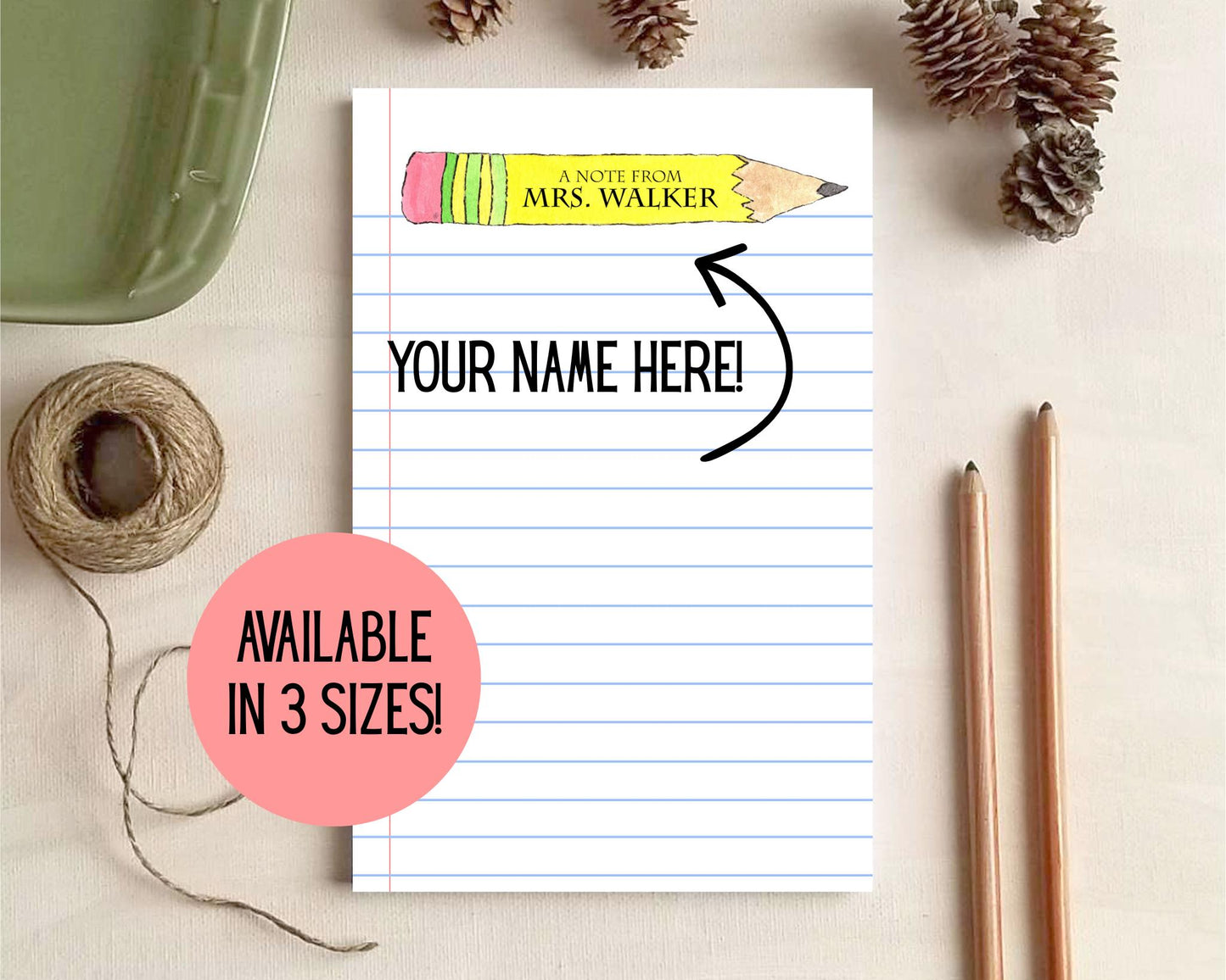Teacher Gift - Paper and Pencil Notepad - Personalized Notepad - Gifts for Teachers