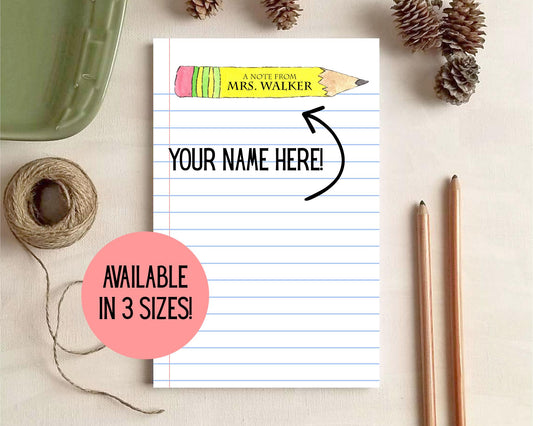 Teacher Gift - Paper and Pencil Notepad - Personalized Notepad - Gifts for Teachers