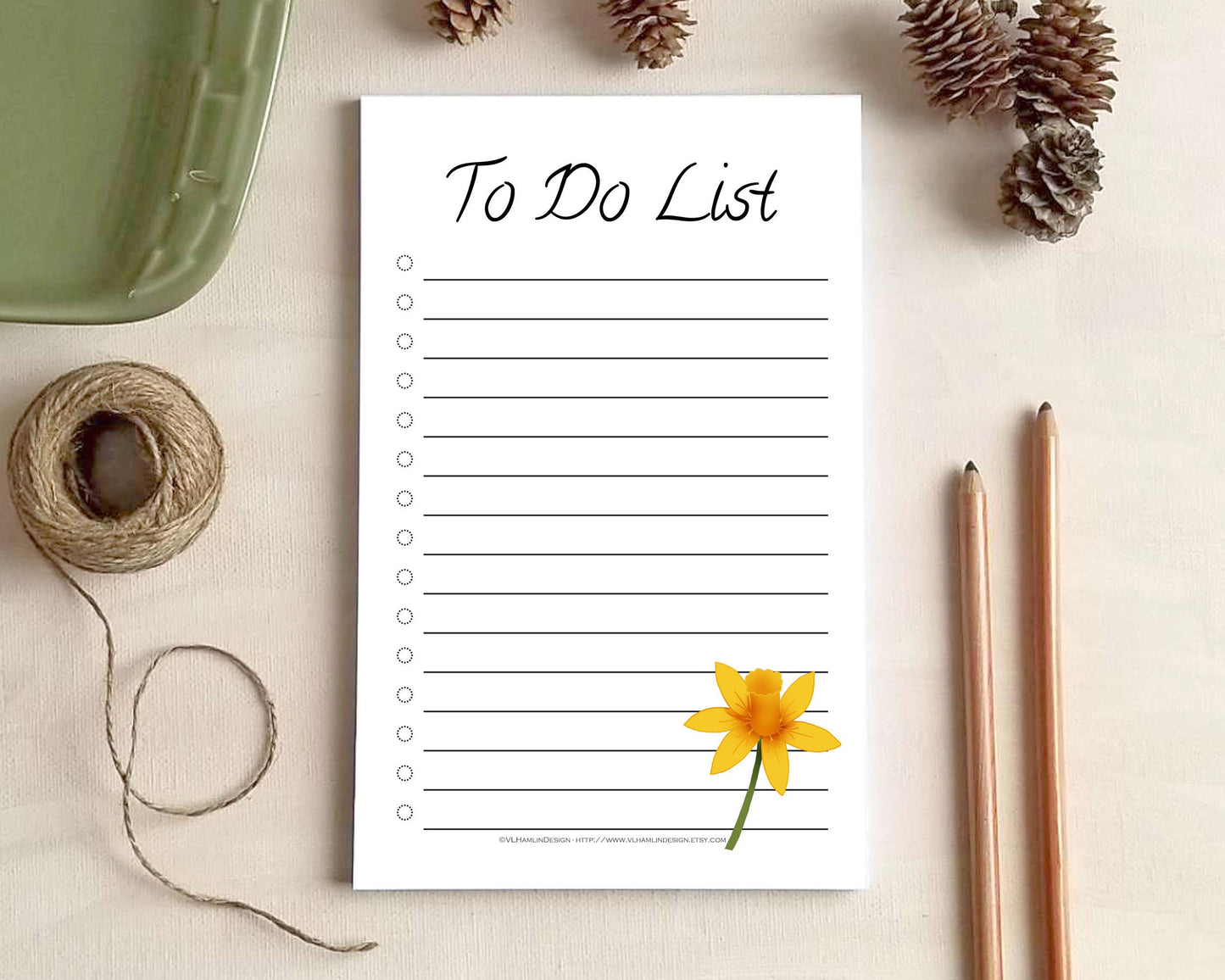 Daffodil To Do List Notepad  - Spring Summer Daily Planner Checklist