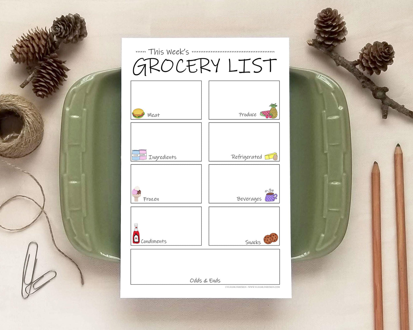 Doodles Grocery List Notepad - Food Groceries Shopping Plan
