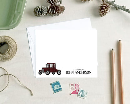 Antique Car Note Cards - Personalized Automotive Stationery Gift Set for Dad, Grandpa or Husband