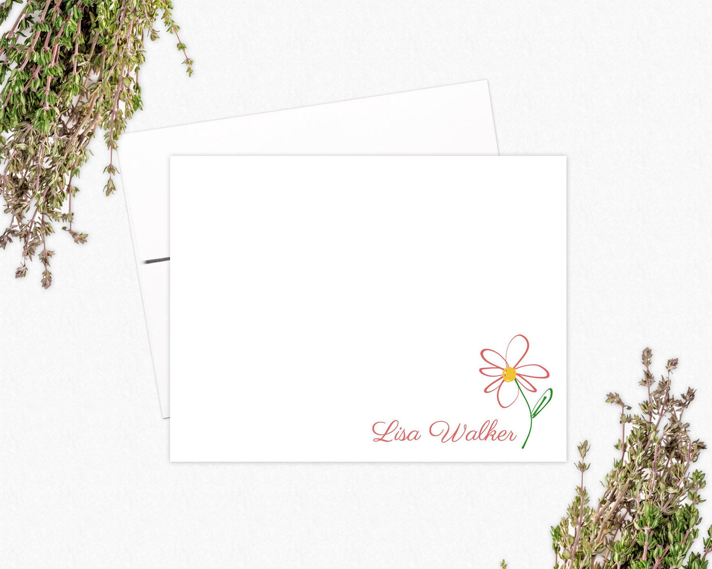 Pink Daisy Note Card Set - Personalized Stationery Gifts for Girls