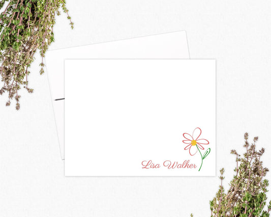 Pink Daisy Note Card Set - Personalized Stationery Gifts for Girls