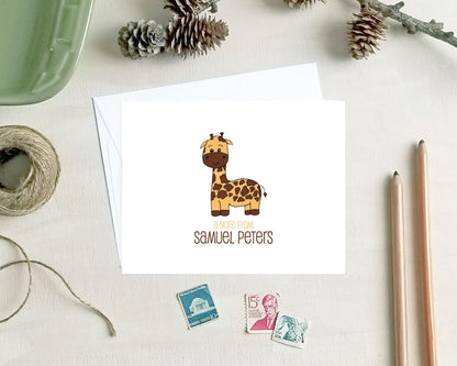 Giraffe Note Cards - Personalized Zoo Animal Stationery Card Set for Kids