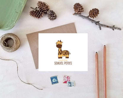 Giraffe Note Cards - Personalized Zoo Animal Stationery Card Set for Kids