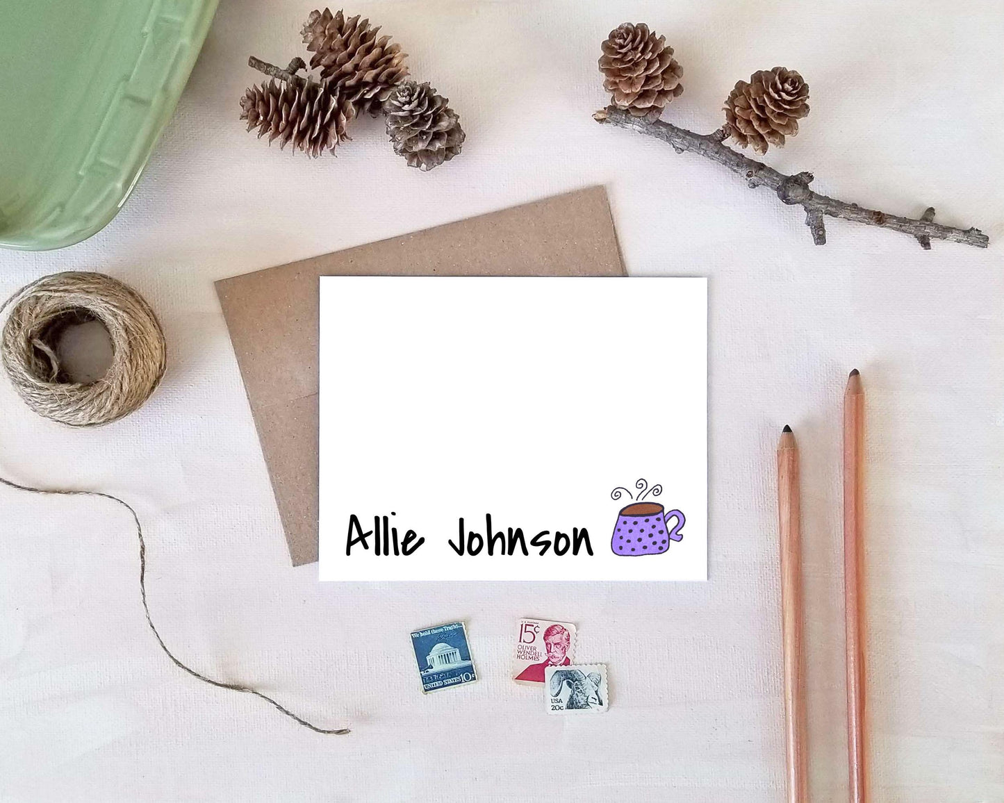 Coffee Note Cards - Personalized Stationery Card Set - Coffee Lover Gifts