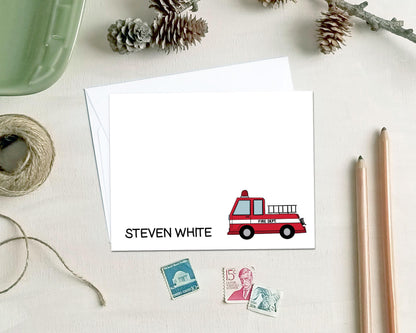 Fire Truck Note Cards - Personalized Firefighter Stationery Card Set - Gifts for Firemen
