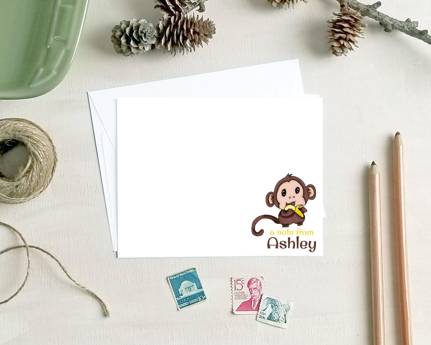 Personalized Monkey Note Cards - Kids Stationery Gifts
