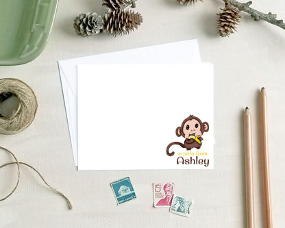 Personalized Monkey Note Cards - Kids Stationery Gifts