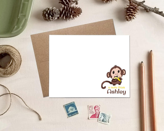 Personalized Monkey Note Cards - Kids Stationery Gifts