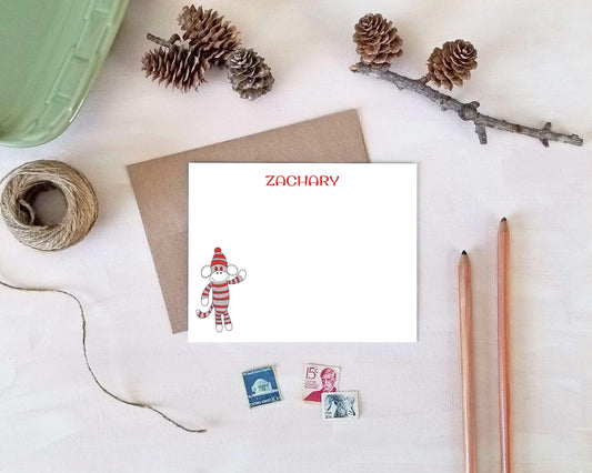 Sock Monkey Note Cards - Personalized Stationery for Kids