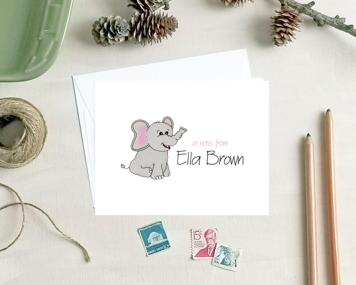 Elephant Note Cards - Personalized Stationery Gifts for Kids