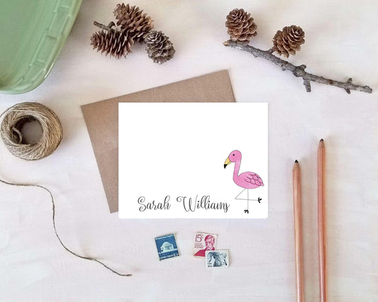 Personalized Flamingo Note Cards - Tropical Watercolor Stationery for Women