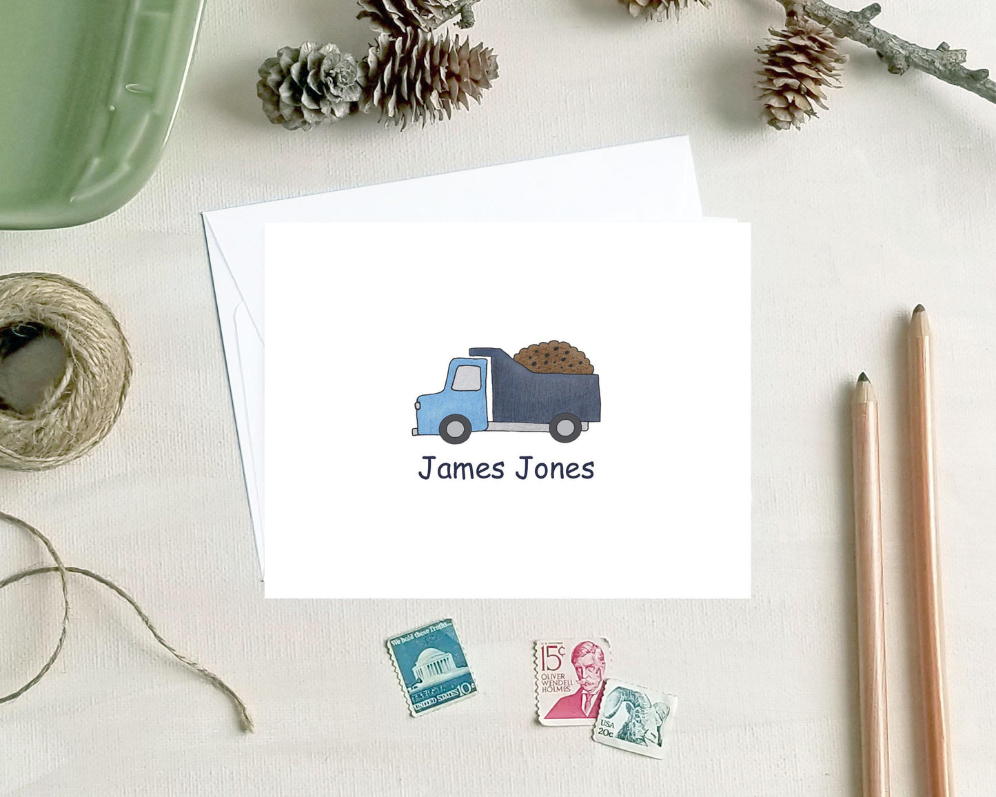 Dump Truck Note Cards - Personalized Construction Stationery for Men