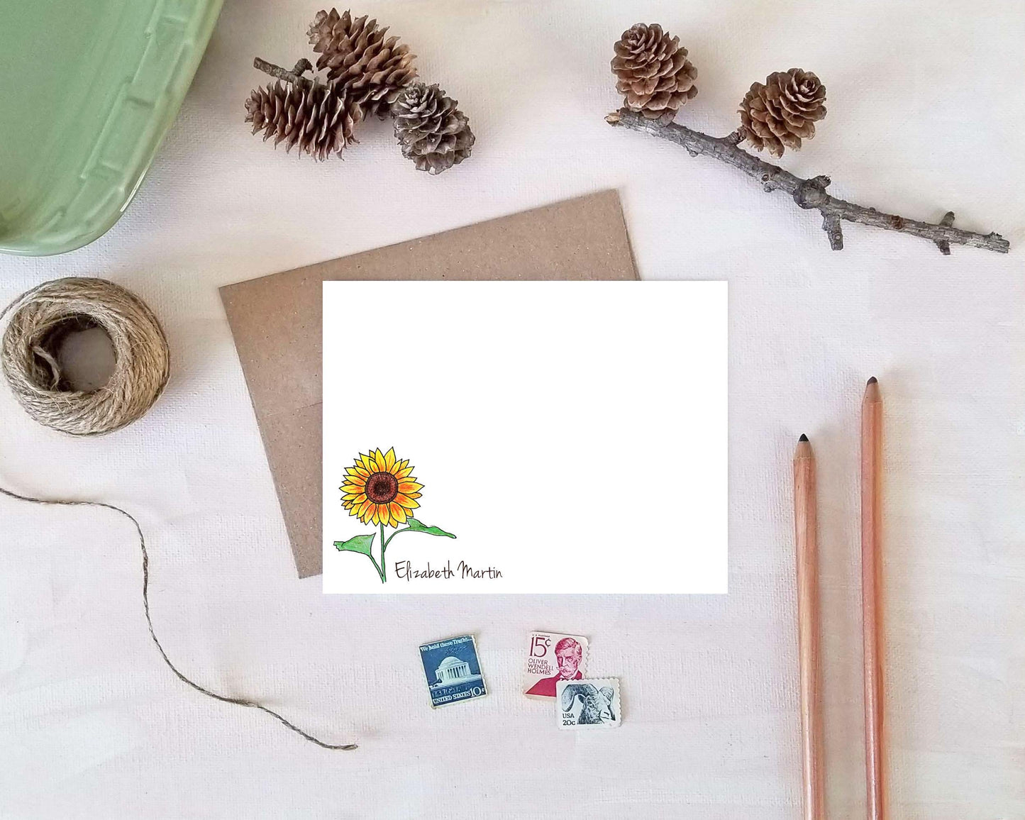 Sunflower Stationery - Personalized Floral Note Cards - Sunflower Gifts for Women