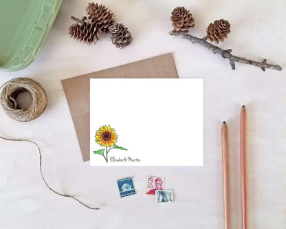 Sunflower Stationery - Personalized Floral Note Cards - Sunflower Gifts for Women