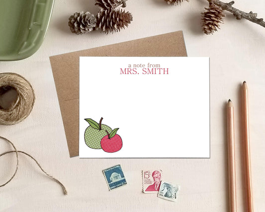 Polka Dot Apple Note Cards for Teachers - Personalized Stationery Gifts