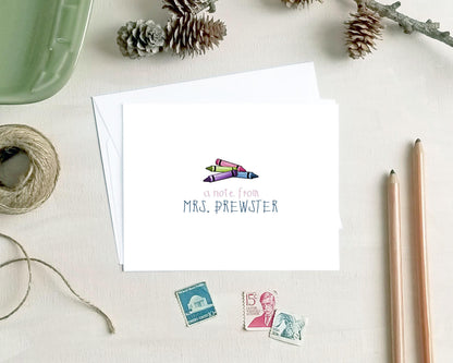 Crayons Note Cards - Personalized Kindergarten Preschool Teacher Stationery Gift