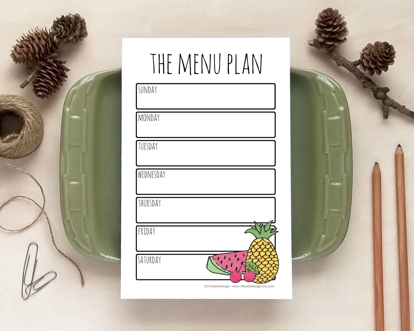 Weekly Menu Planner Notepad - Fruit Salad Meal Plan