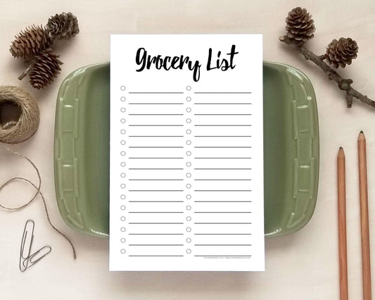 Grocery List Notepad - Simple Black & White Groceries Checklist