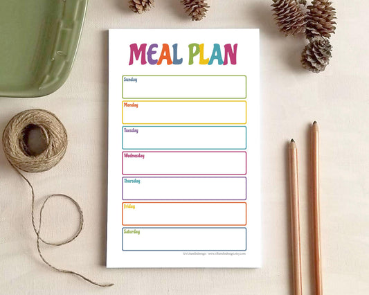 Meal Planner Notepad - Colorful Weekly Menu Planning List - Food Prep Plan