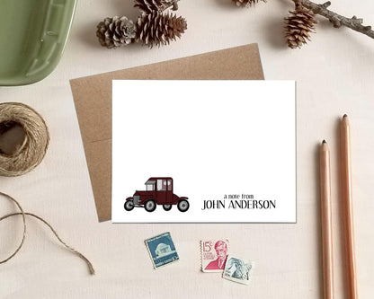 Antique Car Note Cards - Personalized Automotive Stationery Gift Set for Dad, Grandpa or Husband