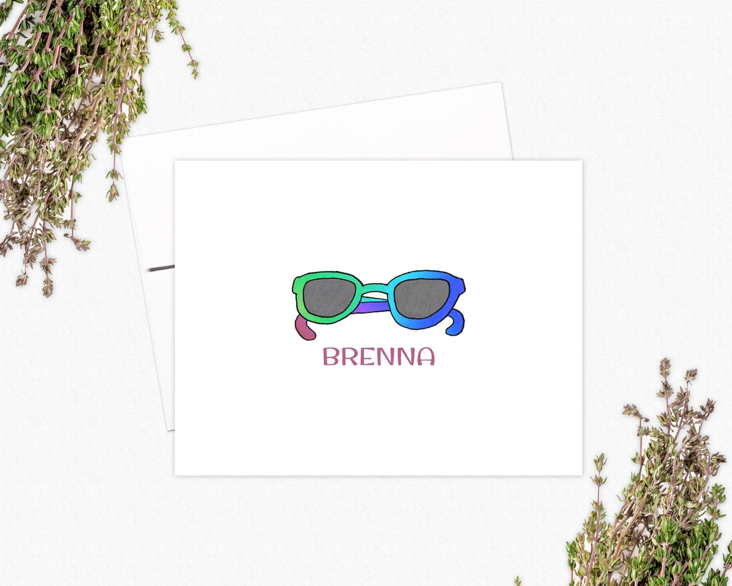 Sunglasses Note Cards - Personalized Summer Stationery Gifts for Girls Teens Kids