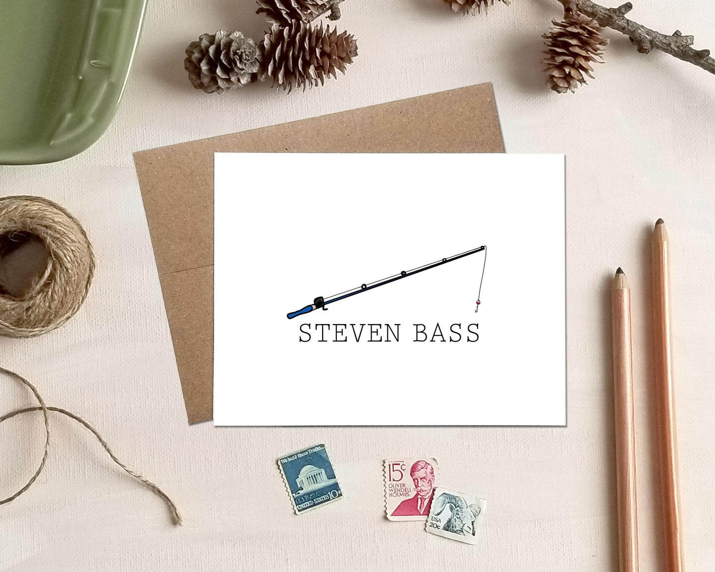 Fishing Note Cards - Personalized Fishing Pole Stationery - Fisherman Gift for Dad Grandpa Husband