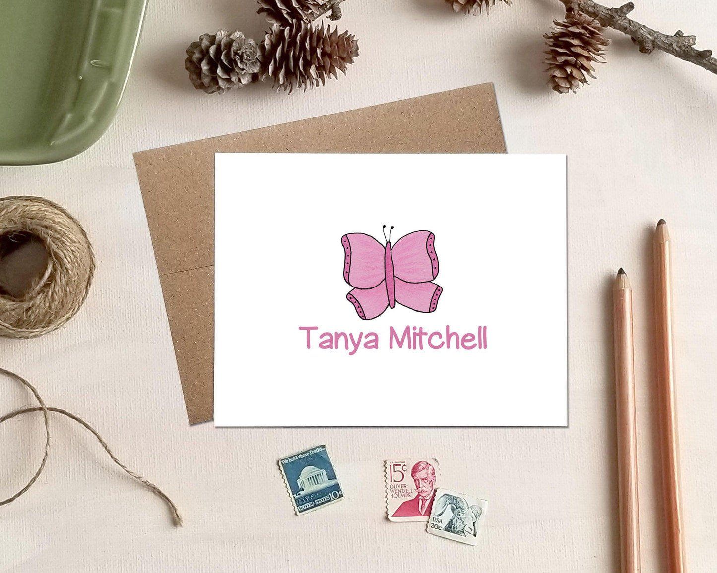 Butterfly Note Cards - Personalized Stationery for Girls