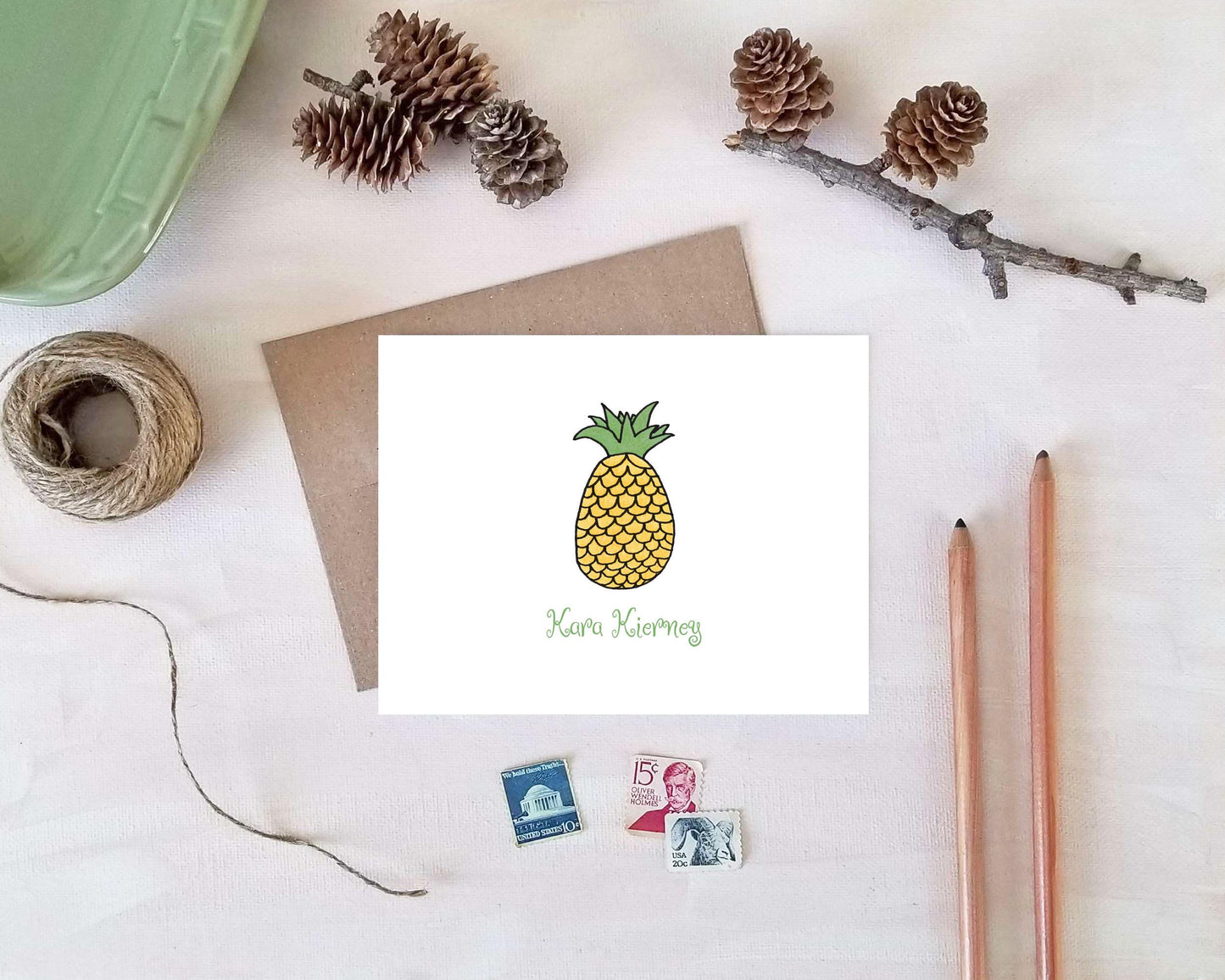 Pineapple Note Cards - Personalized Tropical Stationery Gifts for Foodies