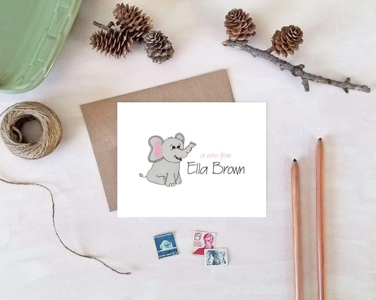 Elephant Note Cards - Personalized Stationery Gifts for Kids