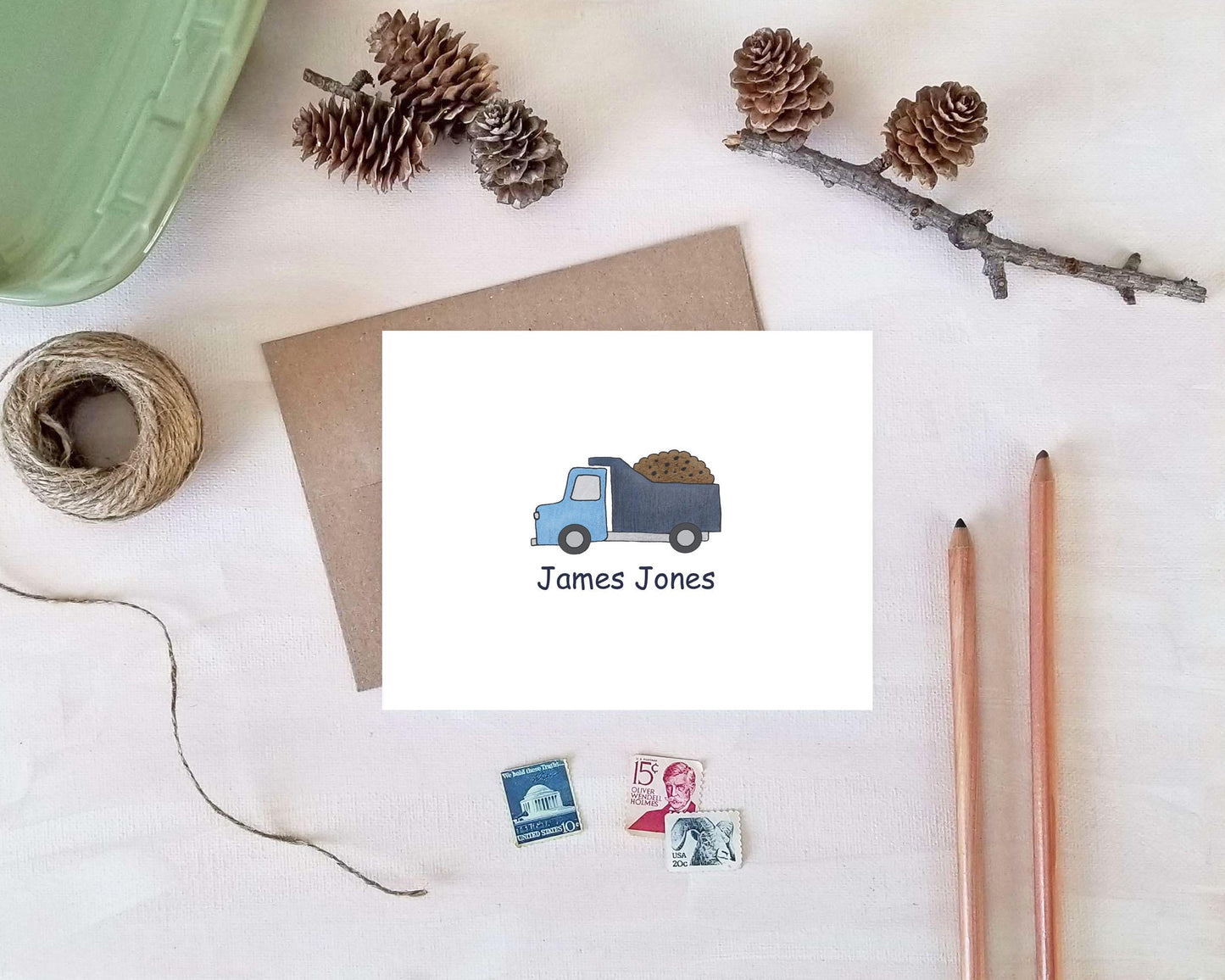 Dump Truck Note Cards - Personalized Construction Stationery for Men