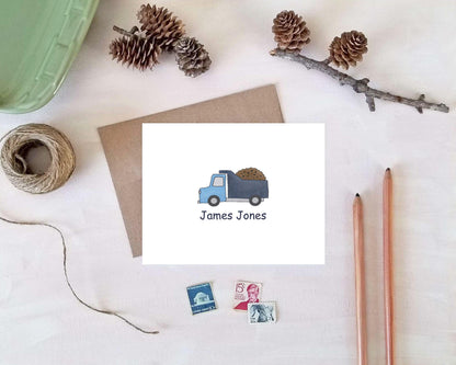 Dump Truck Note Cards - Personalized Construction Stationery for Men