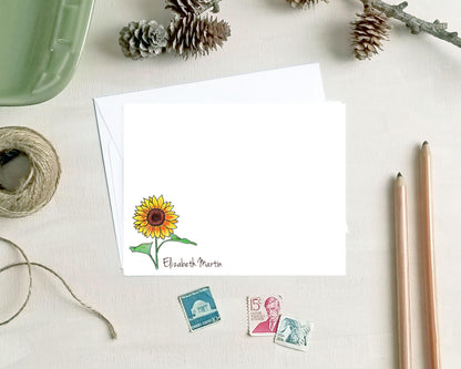 Sunflower Stationery - Personalized Floral Note Cards - Sunflower Gifts for Women