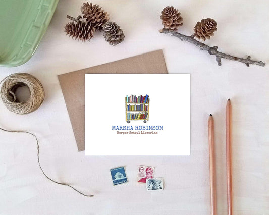 Librarian Note Cards - Personalized Book Rack Stationery Gift for Teachers or Librarians