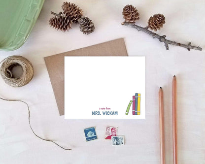 Stack of Books Note Cards – Personalized Stationery - Teacher Gift
