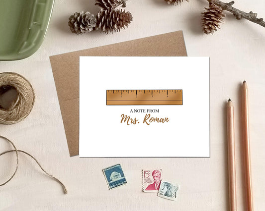Ruler Note Cards - Teacher Gift - Personalized Teacher Stationery