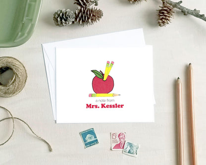 Teacher Gift - Apple Pencil Holder Note Cards - Personalized Stationery Gift for Teachers