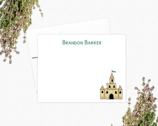 Personalized Sandcastle Note Cards: Beach Stationery