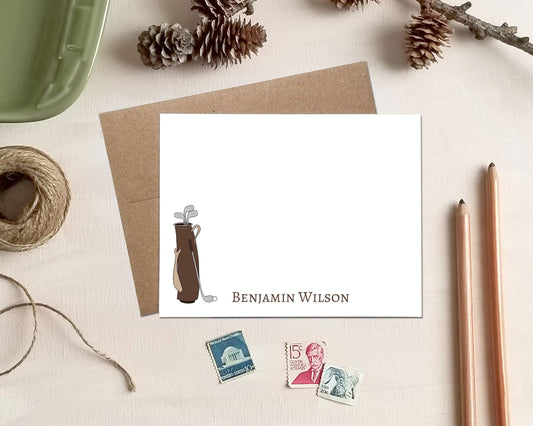 Personalized Golf Bag Note Cards: Golfer Stationery