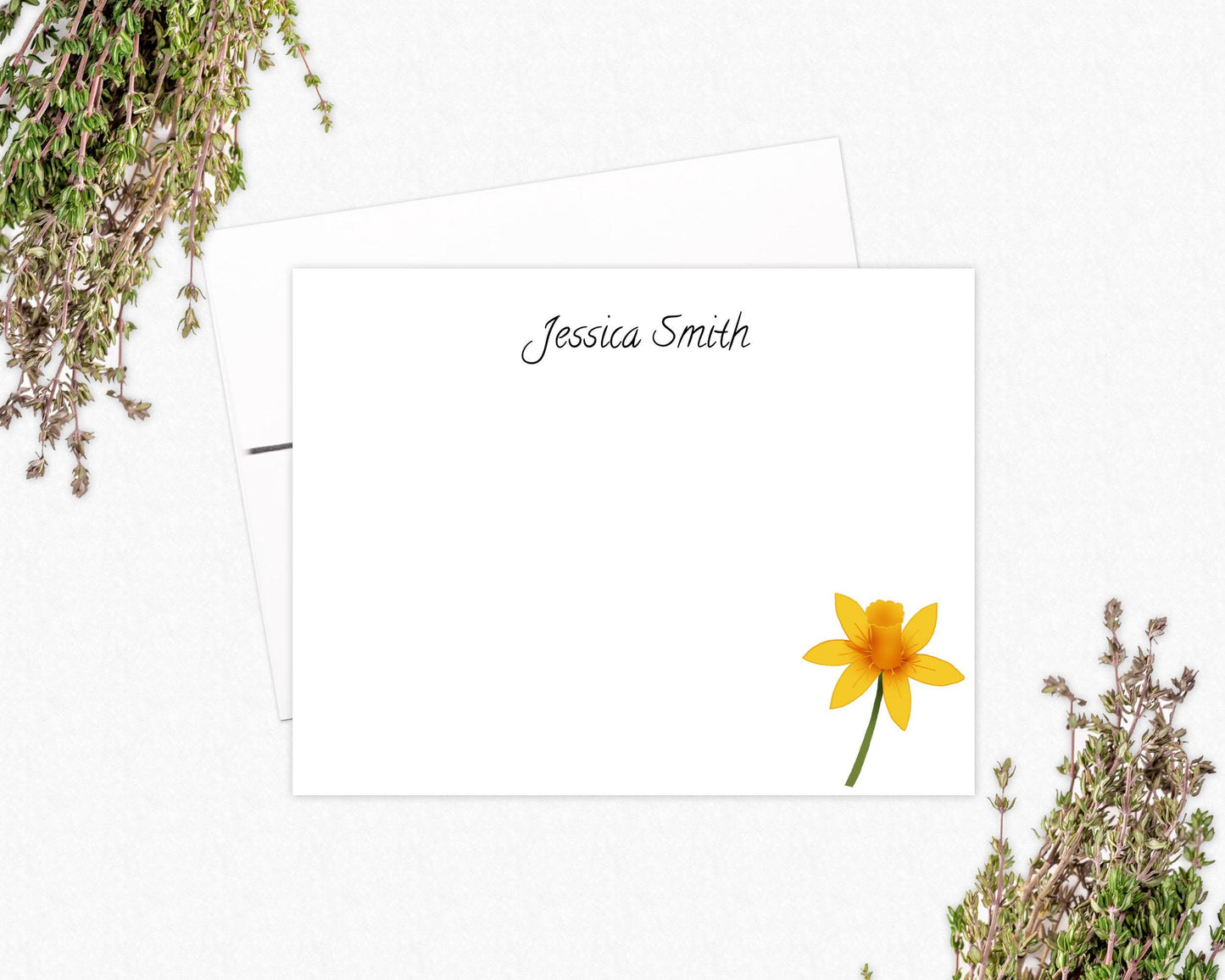 Daffodil Note Cards - Personalized Floral Stationery Gifts for Women